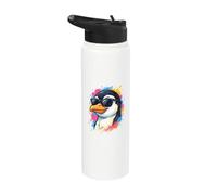 Cool Penguin with Sunglasses Colorful Paint Splash Stainless Steel Insulated Water Bottle