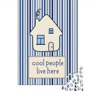 Cool People Live Here House Jigsaw Puzzle for Adults, 1000 Pieces, 52x38cm/1000pcs, Screen-Free Leisure, Weekend Downtime And Time at Home
