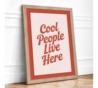 Cool People Live Here Typography Framed Wall Art Print A3 (42×29.7cm) Oak, Wall Decor for Living Room, Bedroom, Office & Home, Ready to Hang, Art Gift