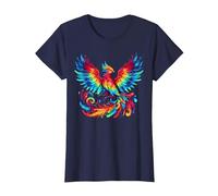 Cool Phoenix Graphic Spirit Animal Illustration Tie Dye Art T-Shirt, Women, Navy Blue, Medium