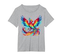 Cool Phoenix Graphic Spirit Animal Illustration Tie Dye Art T-Shirt, Women's Plus, Heather Grey, 3X