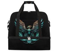 Cool Phoenix Pattern Foldable Travel Duffel Bag Large Capacity Sports Gym Bag with Wet Dry Compartment Shoe Pocket Lightweight Carry On Overnight Weekender Bag for Women Men