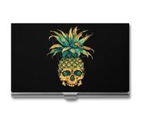 Cool Pineapple Skull Business Card Holder for Men Women