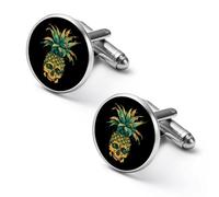 Cool Pineapple Skull Mens Classic Cufflinks Custom Shirt Cuff Links Jewelry Accessories for Business Wedding 0.7" 0.8"