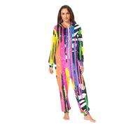 Cool Pink Hearts Black Adult Onesie Pajamas Warm Romper Sleepwear Unisex Adult Onesie Costume Pajamas, Zebra Print Rainbow-3, Medium