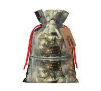 Cool Pirate Ship Christmas Drawstring Sack Gift Bag, Lightweight And Cute In Design