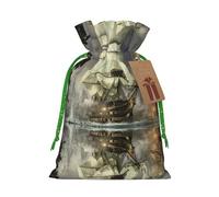 Cool Pirate Ship Christmas Drawstring Sack Gift Bag, Lightweight And Cute In Design
