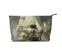 Cool Pirate Ship Corduroy Makeup Bag with Stylish and Durable Zipper Design