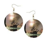 Cool Pirate Ship Elegant Leather Round Earrings-Fashionable And Unique Accessories For Everyday Wear