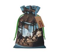 Cool Pirate Ship Gift Bag with Handles and tag, Perfect for Christmas, Holiday, Birthday, Wedding or Daily Gift