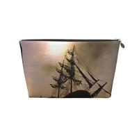 Cool Pirate Ship Leather Travel Wash Bag, A Fashionable and Practical Makeup Organizer