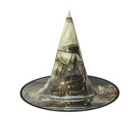 Cool Pirate Ship Print Halloween Witch Hat,Foldable Spire Hat,Suitable For Halloween Carnival,Masquerade,Party Costume Accessories