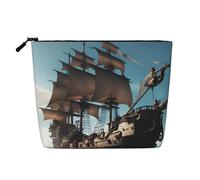 Cool Pirate Ship Print Makeup Bag Cute Cosmetic Bag for Women Funny Makeup Pouch Travel Toiletry Bag