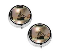 Cool Pirate Ship Print Pill Box 3 Compartment Medicine Pill Case,Portable for Pocket Or Purse Pill Organizer Decorative Metal Medicine Vitamin Organizer Unique Gift