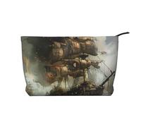 Cool Pirate Ship Printed Makeup Bag Corduroy Travel Cosmetic Bags Cosmetic Case Toiletry Bag Organizer for Women Mom Girls