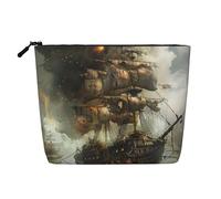 Cool Pirate Ship Printed Travel Makeup Bag Imitation Linen Cosmetic Bags Waterproof Cosmetic Case Organizer for Women