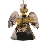 Cool Pirate Ship Wooden Christmas Ornament Angel Shape Personalized Hanging Ornament Pendant Decoration for Xmas Tree Holiday Party Home Farmhouse Decor 2 PCS