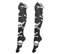 Cool Pirate Skulls Black Womens Thigh High Stockings over Knee Socks Cute Personalized Socks Funny, Cool Pirate Skulls Black, M
