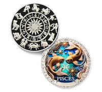 Cool Pisces 12 Zodiac Coin - Protective Twelve Constellations Pisces Talisman Coin - Divination Good Luck Charms - Tarot Coin - Significant Star Sign Gifts