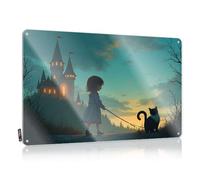 Cool Plaques Rustic Wall Poster, Hanging Funny Quote Design For Cottage Garage | Case Anti-rust Metal Girl Walking Cat Near Castle At Sunset(20X30CM)