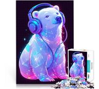 Cool Polar Bear Headphonesteenagers 1000 Piece Jigsaw Puzzle Toy Intellectual Game Fun at Home Activities, Birthday Present,Travel Gifts, 38x26cm