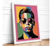 Cool Portrait Fragmented Pop Art Framed Wall Art Print A2 (59.4×42cm) White, Wall Decor for Living Room, Bedroom, Office & Home, Ready to Hang, Art Gift