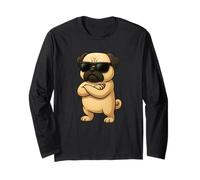 Cool Pug Cartoon Funny Dog with Sunglasses Long Sleeve T-Shirt