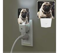 Cool Pug Dog Night Light Plug into Wall LED Nightlight with Dusk to Dawn Sensor Plug in Night Light Auto-On/Off Night Lamp for Bedroom Bathroom Hallway Home Decor