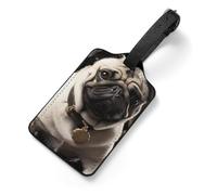 Cool Pug Dog Tag Luggage with Name Card Identifiers Leather Identifiers Travel Tags Backpack Tag for Long Flight Must Travels Gift Airport Essentials 2.8 X 4.7 in