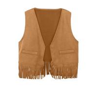 Cool Pullover Women's Western Cowboy Vest Tassel Fringe Waist Coat Top Party Costume Shirt Dance Girls, khaki, 5-6 Jahre