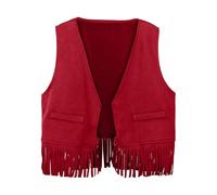 Cool Pullover Women's Western Cowboy Vest Tassel Fringe Waist Coat Top Party Costume Shirt Dance Girls, red, 11-12 Years