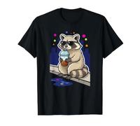Cool Raccoon Drinking Iced Coffee in City Night Streets Value Graphic T-Shirt, Men, Black, M