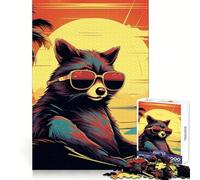 Cool Raccoon on The Beach 1000 Pieces Puzzles for Teenagers Sharp Thinking, Accurate Cut, Fun Activity, Art Decor (38x52cm)