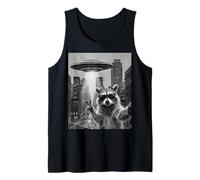 Cool Raccoon UFO City Selfie Funny Alien Invasion Graphic Tank Top