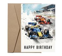 Cool Racing Theme Birthday Card for Men with Brown Envelope, Smooth Writing Male Birthday Cards for F1 Fans and Parties, Creative F1 Gifts for Racing Enthusiasts