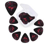 cool red and black Heart Print Guitar Pick 12 Pack With Guitar Pick Case Guitar Plectrums Pick 0.46mm 0.96mm 0.71mm Guitar Accessories For Bass Electric Acoustic Guitars Ukulele