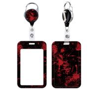 Cool Red & Black Badge Reel with ID Holder Retractable Card Badge Holder | Blood Sliding Plastic Card Holder & Goth Retractable Badge Holder Reel for ID Badges Keys for Teens Adults, Horror Halloween