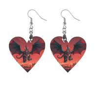 Cool Red Black Dragon Wooden Earrings for Women, Vintage Elegant Wood Jewelry, Lightweight Earrings for Wedding, Party, Everyday Jewelry Gift, Love, Wood, wood