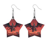 Cool Red Black Dragon Wooden Earrings for Women, Vintage Elegant Wood Jewelry, Lightweight Earrings for Wedding, Party, Everyday Jewelry Gift, Star, Wood, wood