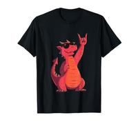 Cool Red Dragon Rock Hand Sign Punk Fantasy Graphic with T-Shirt