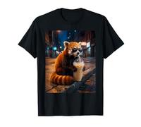 Cool Red Panda Drinking Iced Coffee Night Scene T-Shirt