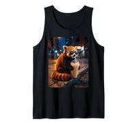 Cool Red Panda Drinking Iced Coffee Night Scene Tank Top