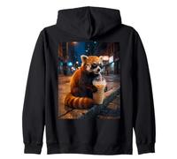 Cool Red Panda Drinking Iced Coffee Night Scene Zip Hoodie