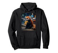 Cool Red panda Eating Taco Night Scene Pullover Hoodie