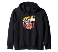 Cool Retro Cheerful Vintage Aesthetic Teeth Detailed Piranha Zip Hoodie