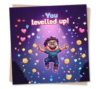 Cool Retro Happy Birthday Card for a Younger Relative and Gaming Lover - Video Games, Coins, You Levelled Up - For a Son, Nephew, Grandson