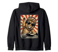 Cool Retro Lion DJ Funny Lions Music Men women kids Zip Hoodie