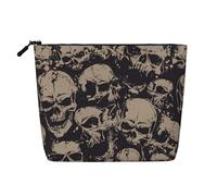 Cool Retro Skull Graphics Portable Makeup Case Fake Hemp, Women's Travel Organizer Large Capacity Zippered Pouch