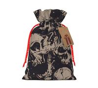 Cool Retro Skull Graphics Print Christmas Drawstring Gift Bags Birthday Sacks With For Xmas Wedding Party Favors