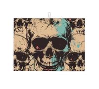 Cool Retro Skull Graphics Print Dish Drying Mat 18 x 24 Inch, Reversible Absorbent Dish Drainer for Kitchen Counter Microfiber Super, Large Size Dish Drying Pad Reusable Washable